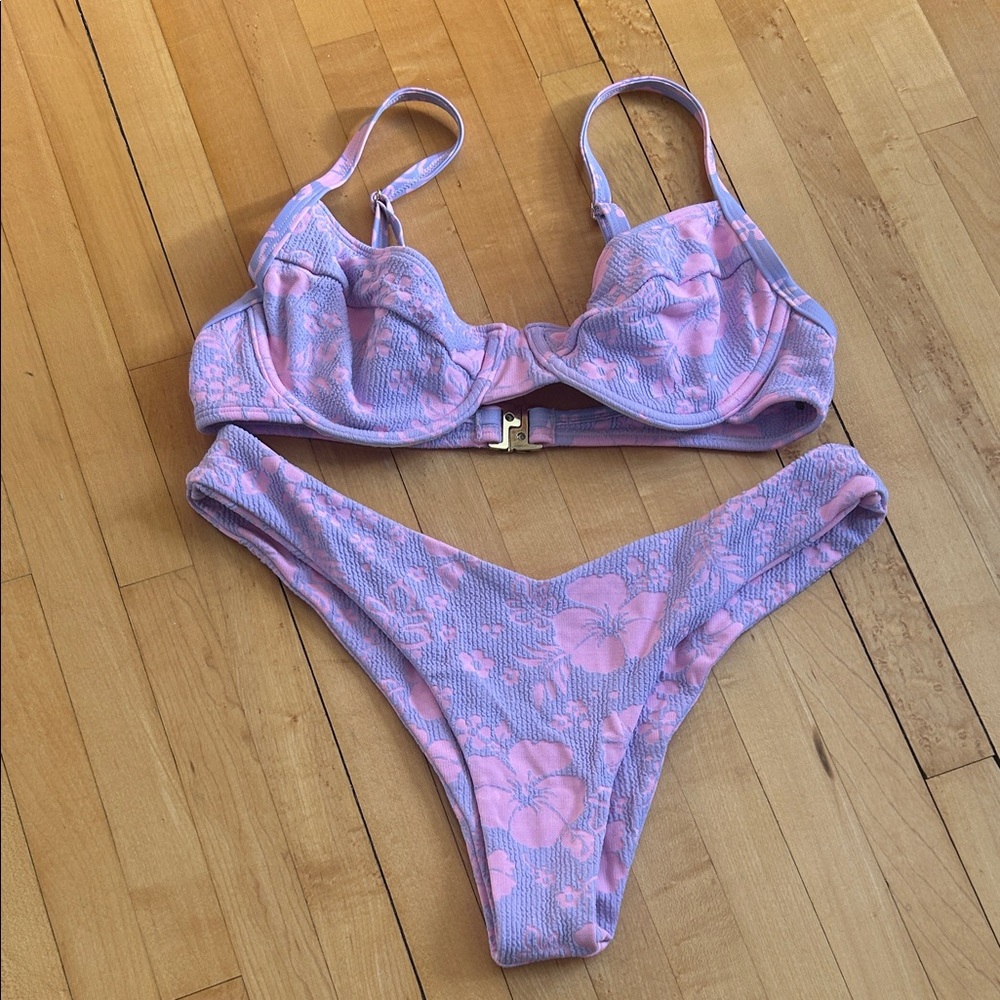 Kulani Kinis Purple and Pink Floral Terry Bikini